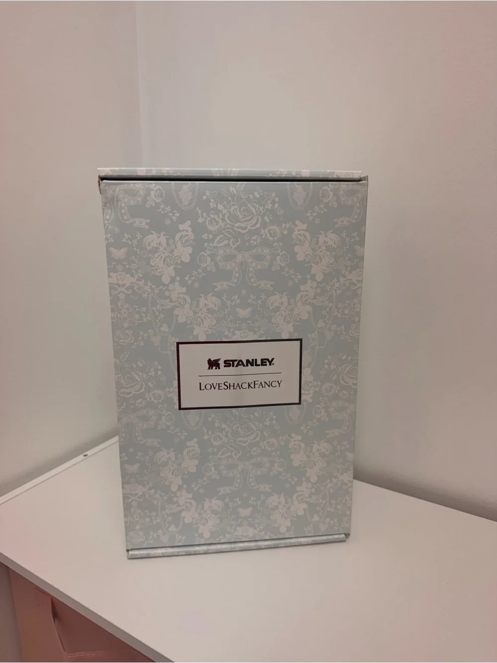 LoveShackFancy Pale Blue Floral Stanley Travel Mug with Handle